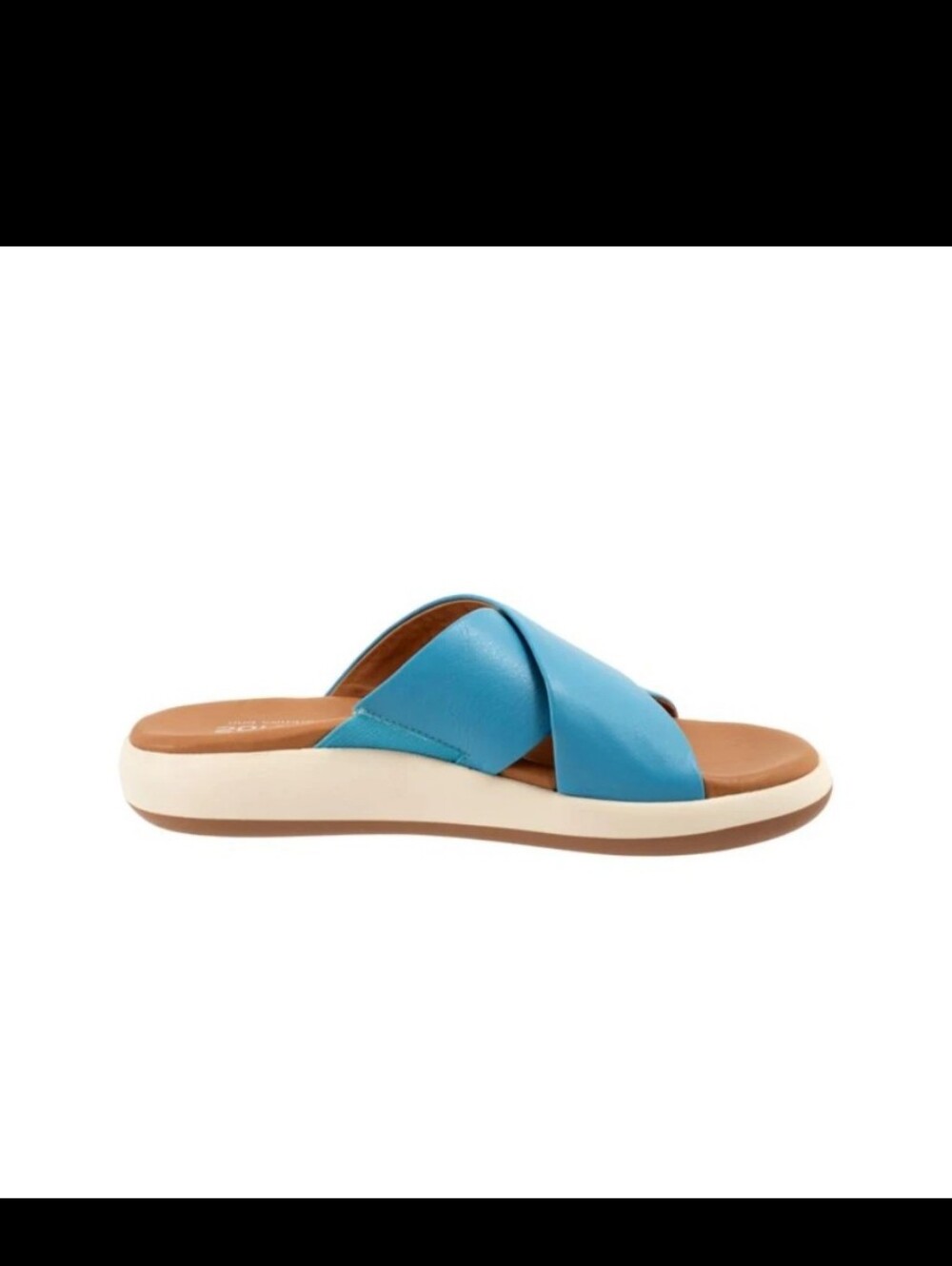 SoftWalk Jesi Women's Leather Crisscross Slide Sandal - Sky Blue